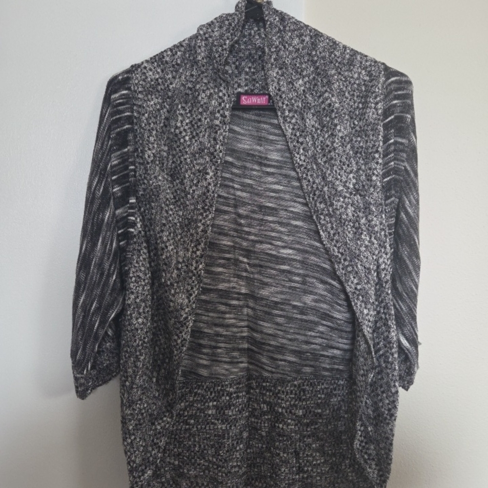 Say What? Black and Gray Open-Front Sweater